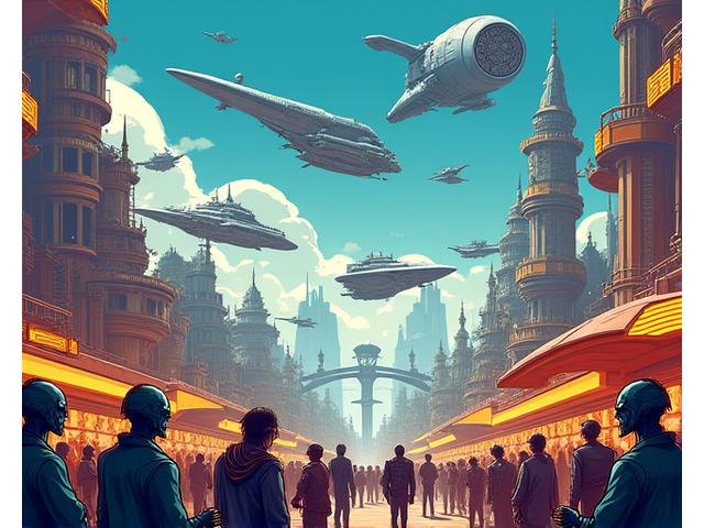 Cover art of 'Sternenhändler Deluxe' showing a vibrant space trading scene with spaceships
