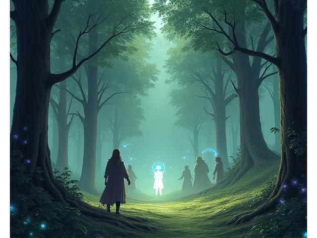 Cover art of 'Waldgeister' showing mystical forest creatures in a serene setting
